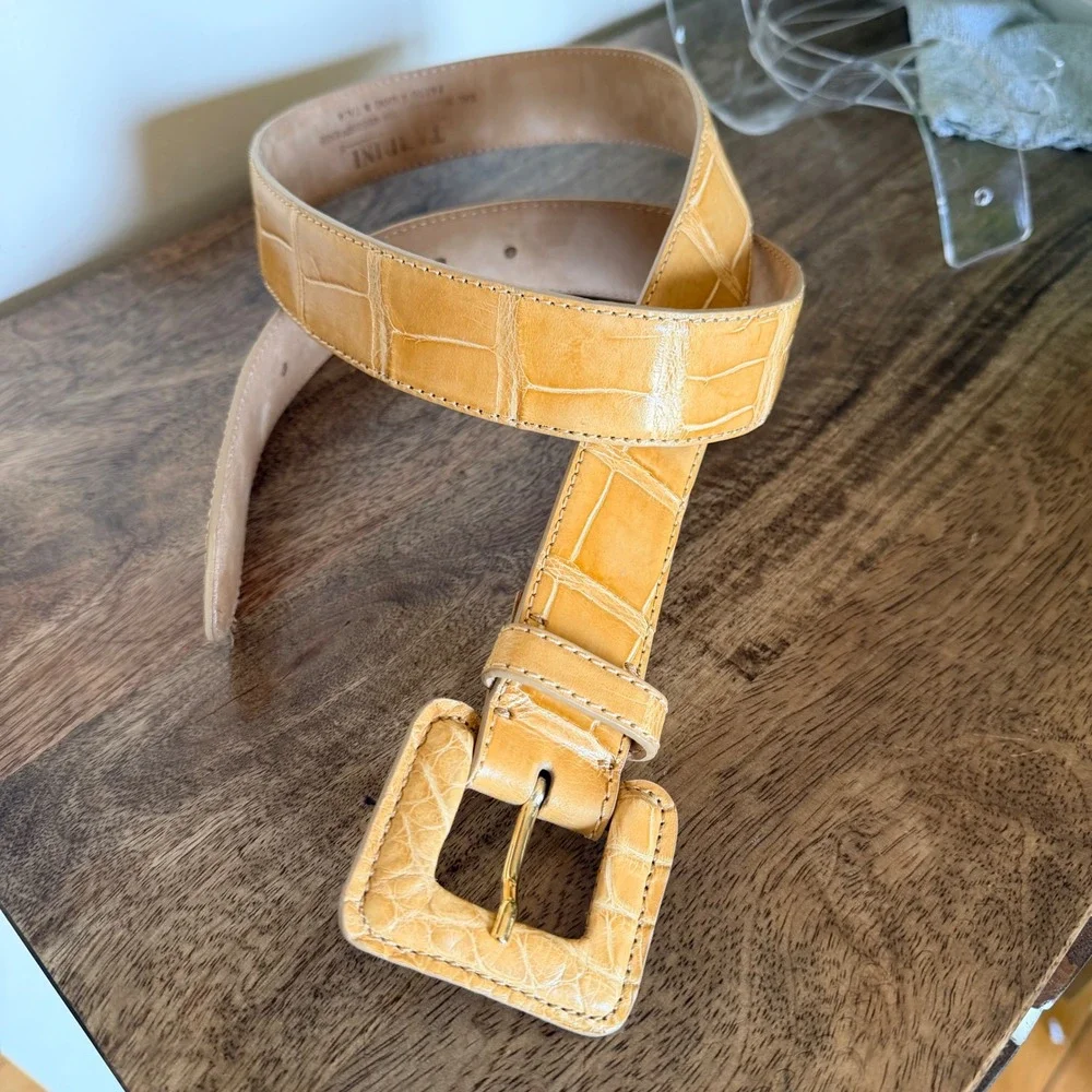 Tardini Genuine American Alligator Belt Womens Size 36 Honey Tan Exotic Leather